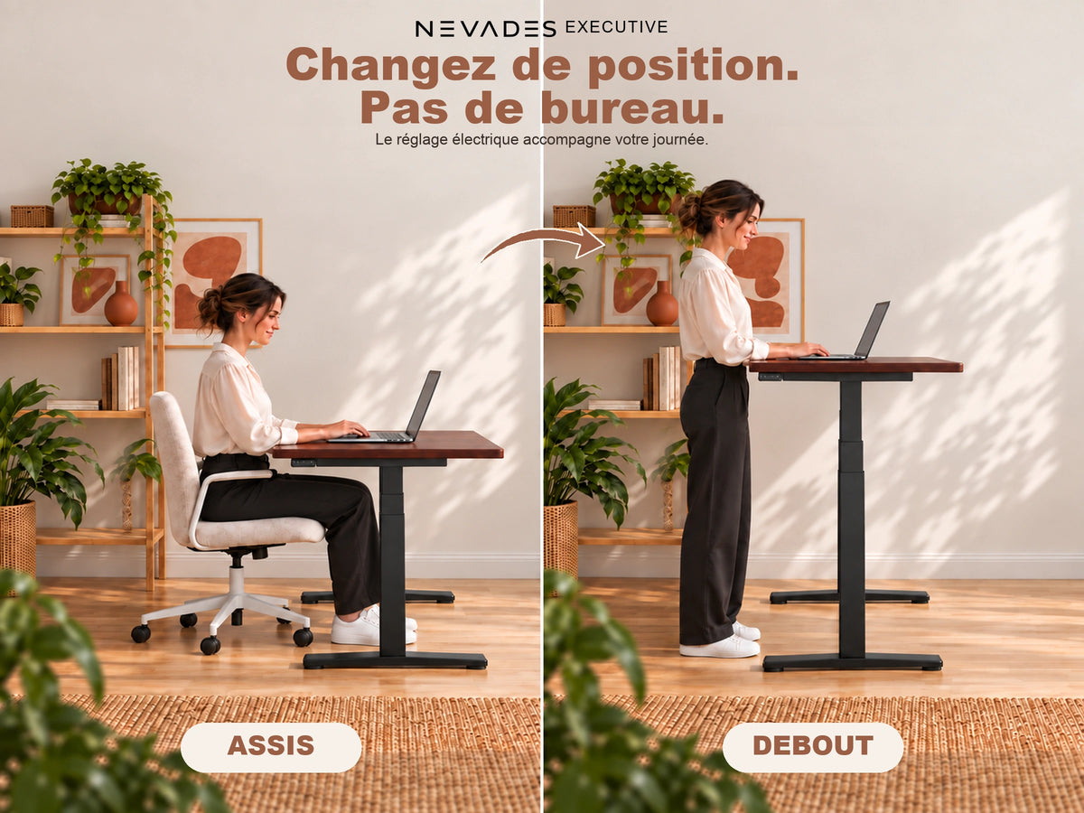 Nevades Executive Intégrale – Assis / debout (plateau acajou, piètement noir)