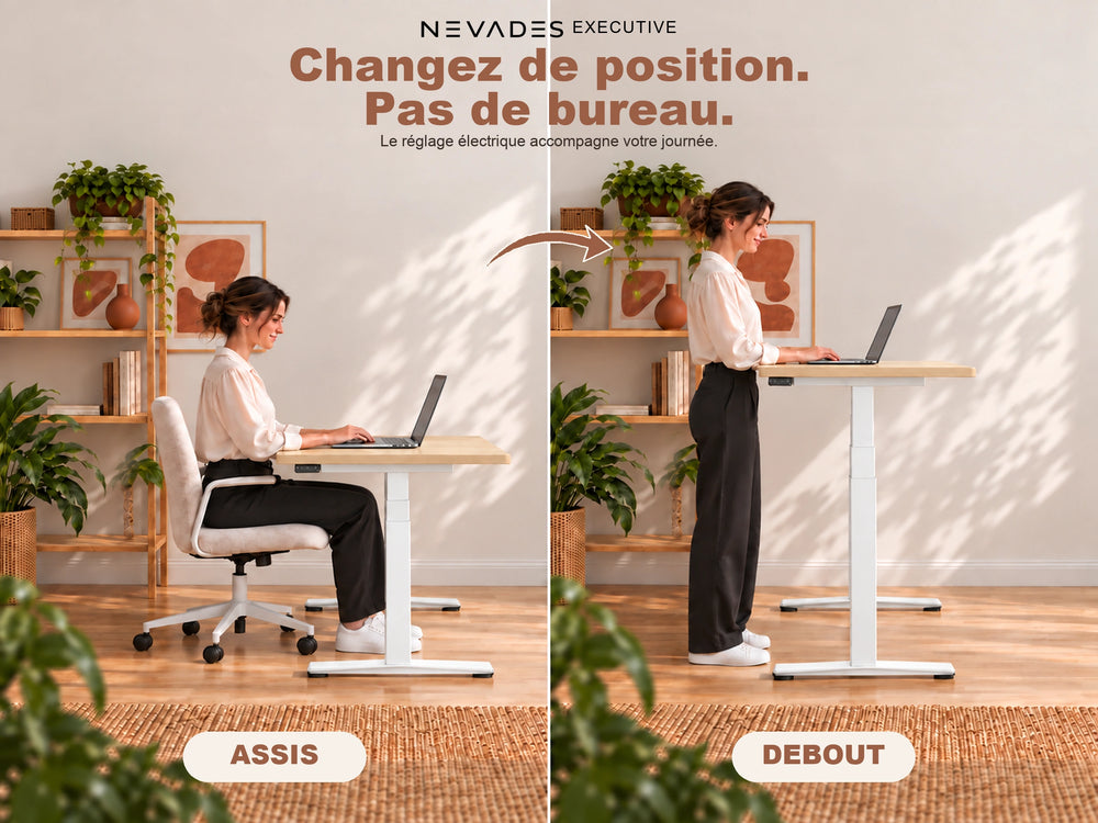 Nevades Executive Intégrale – Assis / debout (plateau érable, piètement blanc)