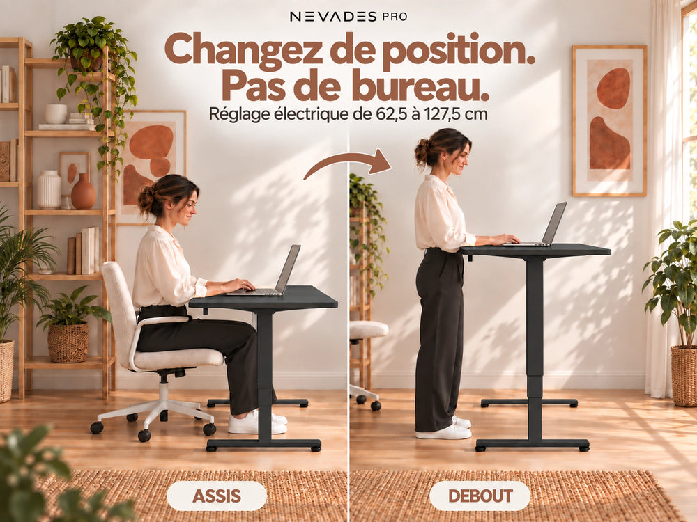 Nevades Pro Performance – Changez de position. Pas de bureau. (plateau noir, piètement noir)