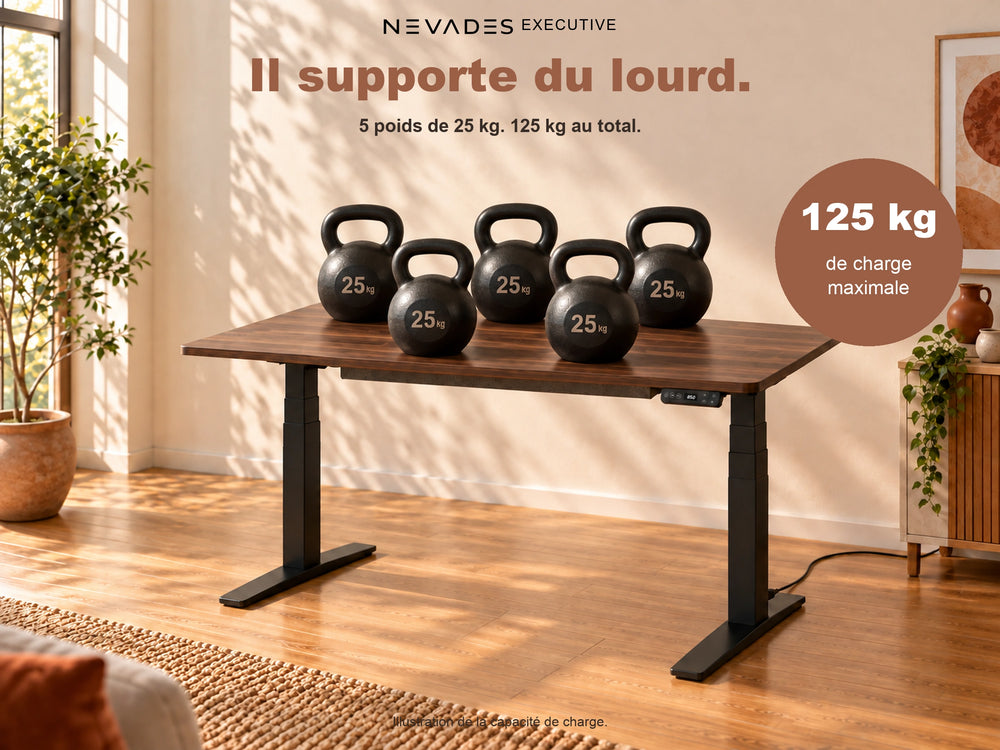 Nevades Executive Intégrale – Capacité de charge 125 kg (plateau acajou, piètement noir)