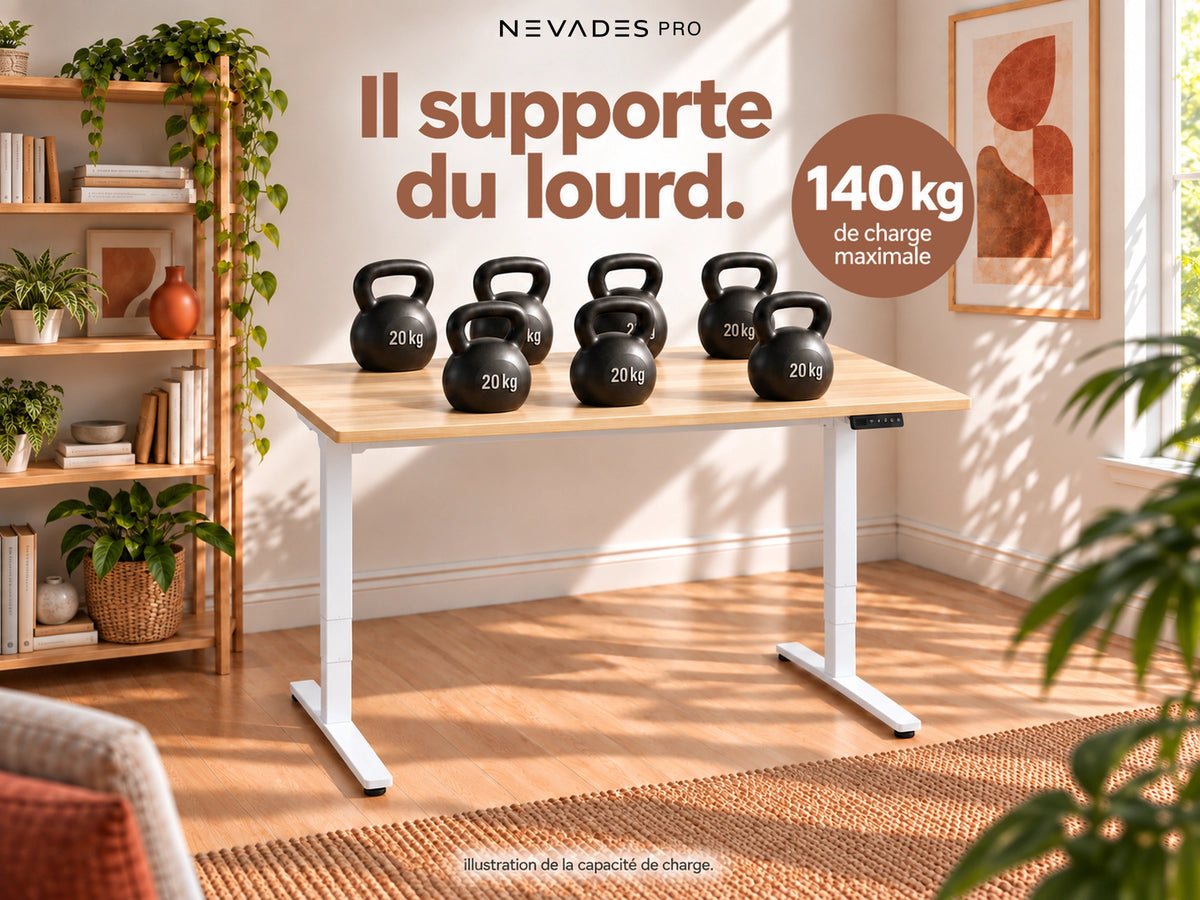 Nevades Pro Performance – Il supporte du lourd. (plateau érable, piètement blanc)