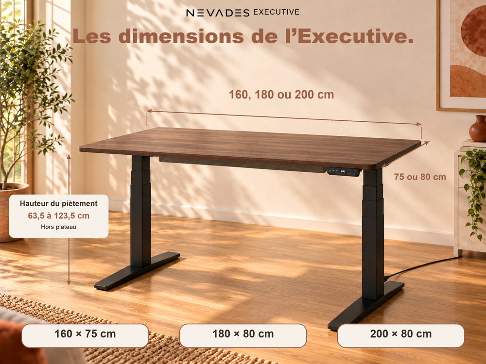 Nevades Executive Intégrale – Dimensions (plateau acajou, piètement noir)