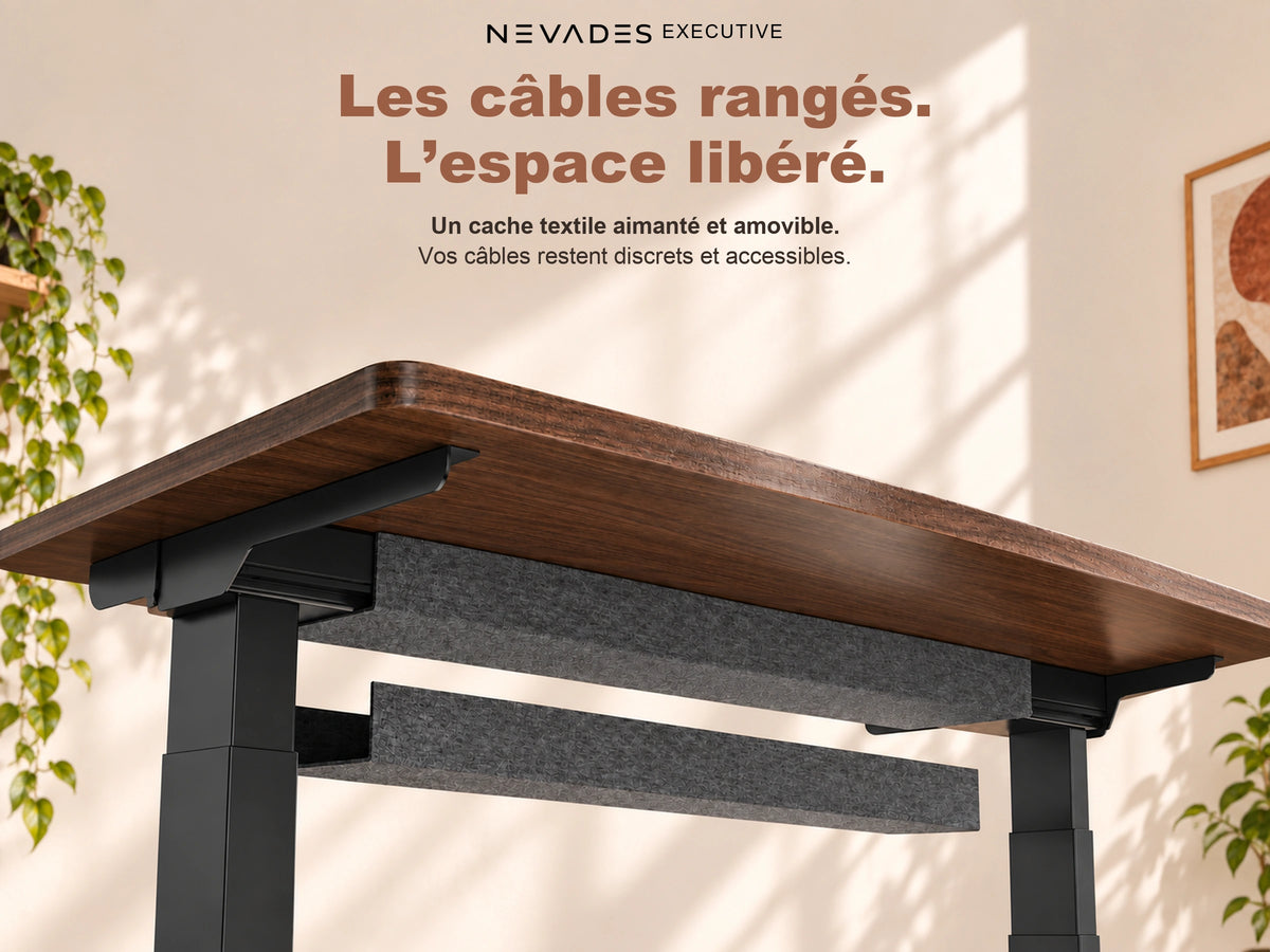 Nevades Executive Intégrale – Cache-câbles magnétique (plateau acajou, piètement noir)